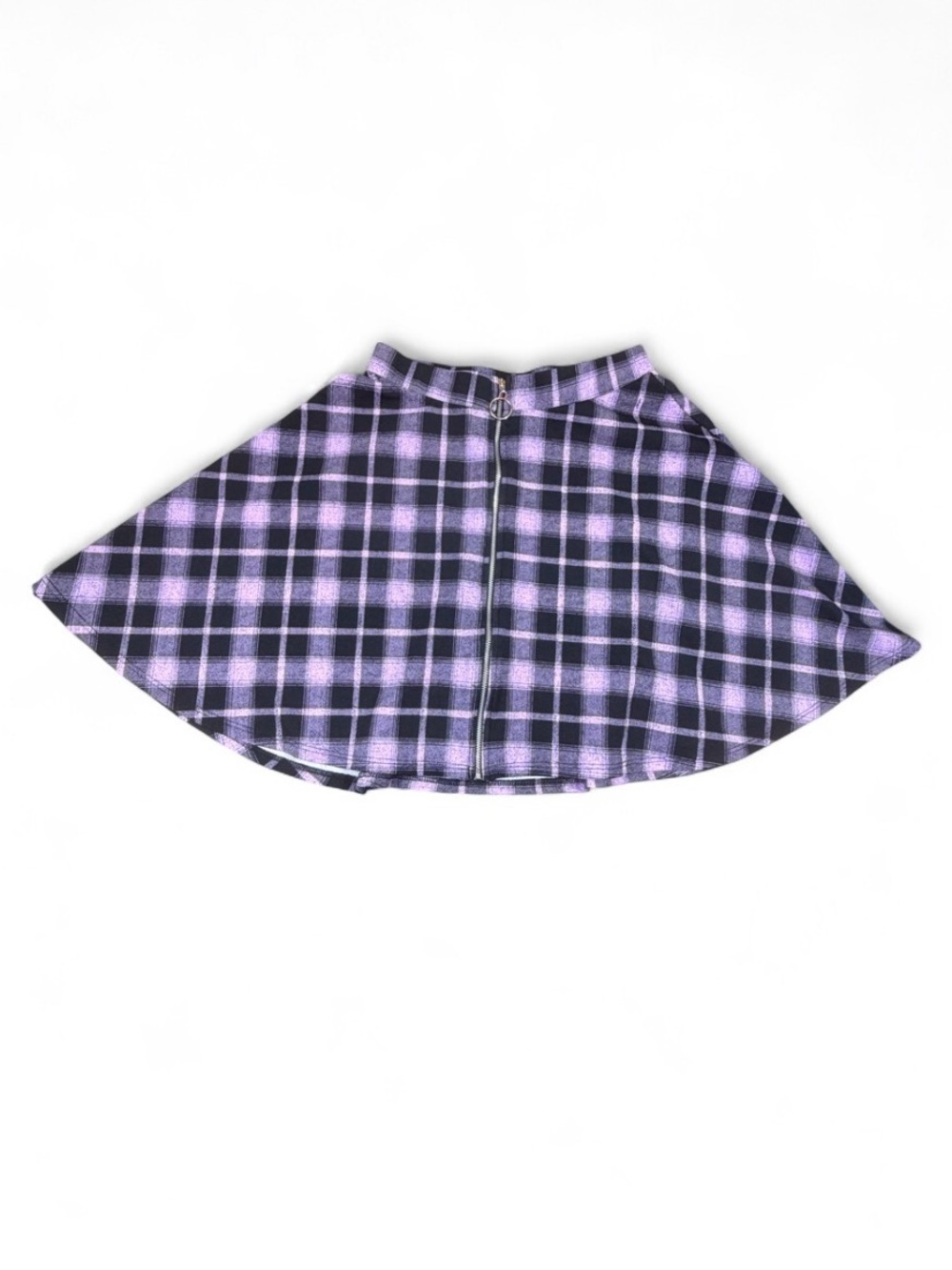 Midnight Hour Purple Black Plaid Mini Skirt Y2K Grunge Zip Front Size M